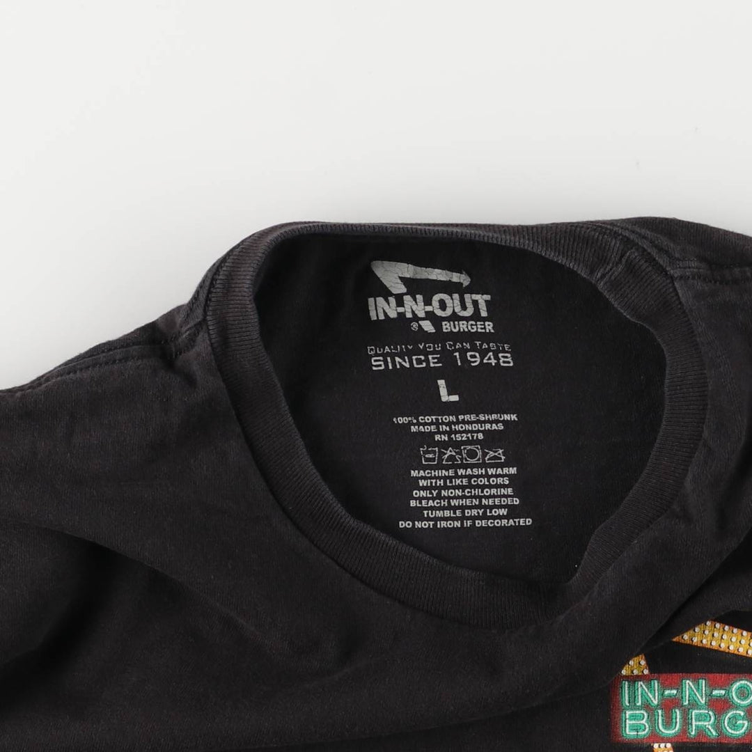 IN-N-OUT BURGER In-and-Out Burger Advertising T-shirt, Men's L size cotton black type Vintage Second Hand