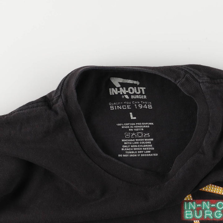 IN-N-OUT BURGER In-and-Out Burger Advertising T-shirt, Men's L size cotton black type Vintage Second Hand