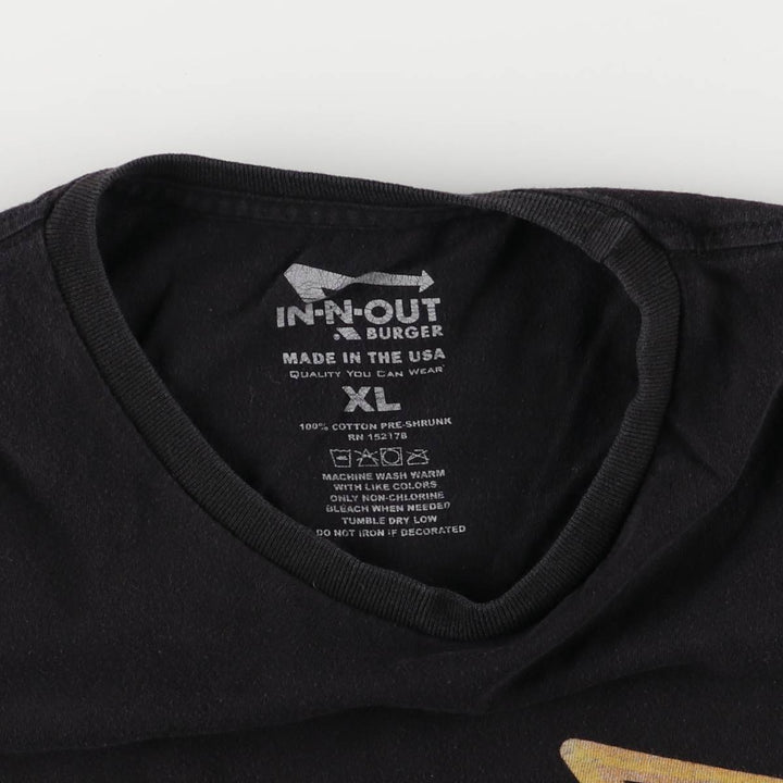 IN-N-OUT BURGER In-N-Out Burger Advertising T-shirt Made in USA Men's XL size cotton black type Vintage Second Hand
