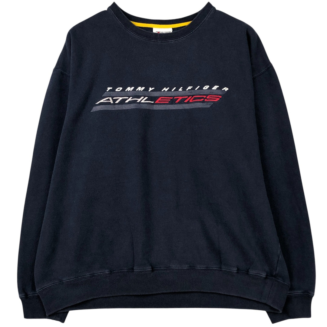 Vintage 90'S Tommy Hilfiger Athletics print sweatshirt, size L, men's cotton navy blue type Vintage Second Hand