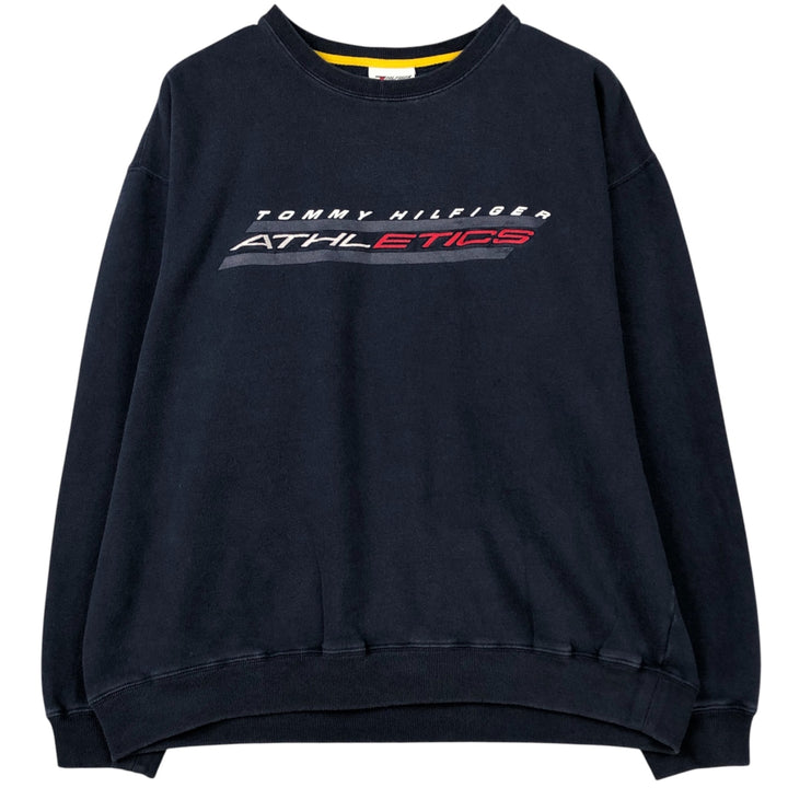 Vintage 90'S Tommy Hilfiger Athletics print sweatshirt, size L, men's cotton navy blue type Vintage Second Hand