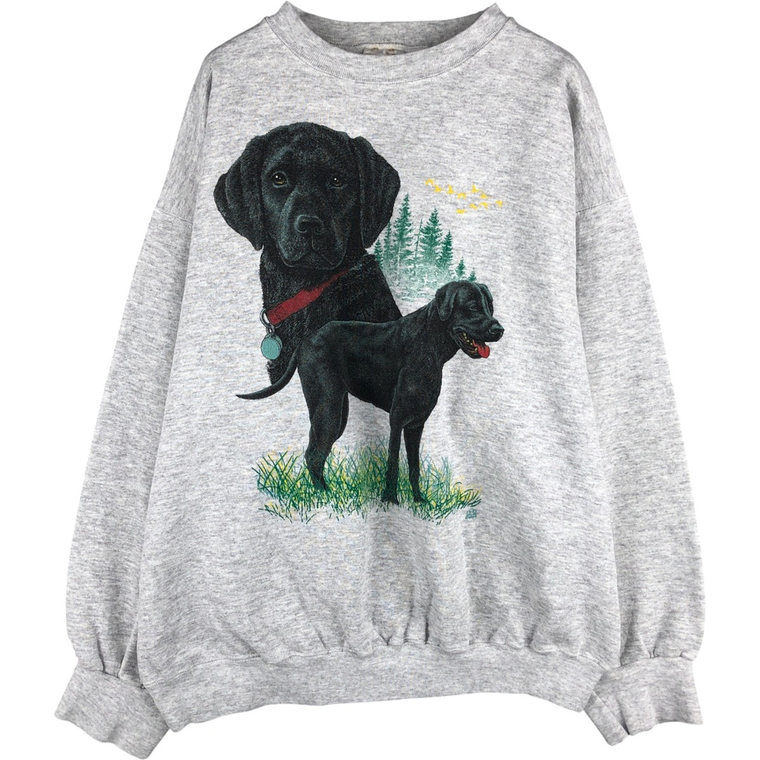 Vintage 90'S Tultex dog print animal sweatshirt, made in the USA, men's size XXL cotton gray type Vintage Second Hand