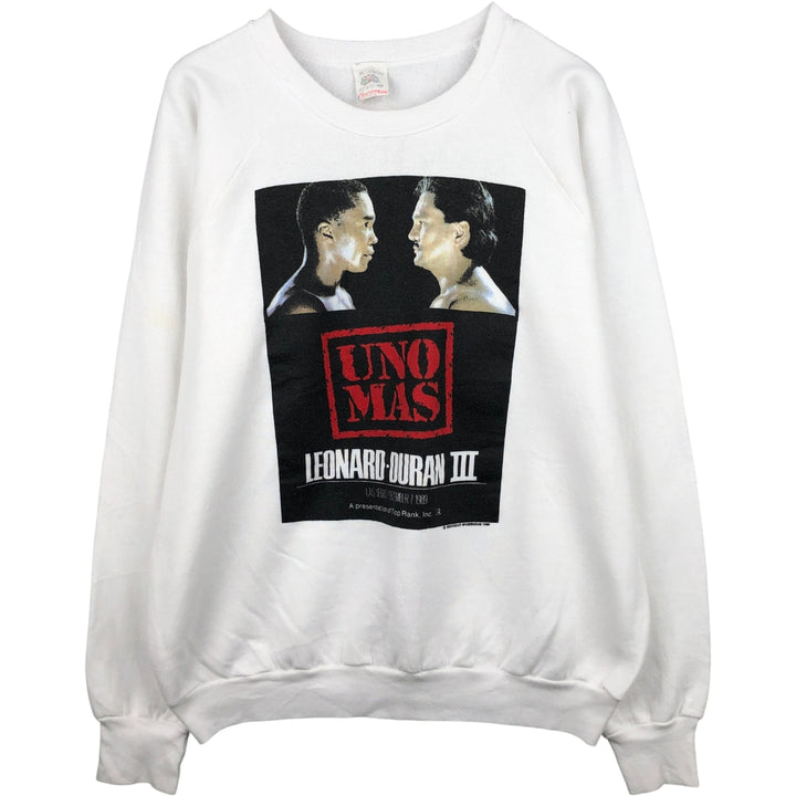 Vintage 1980'S Fruit of the Loom Leonard Duran III print sweatshirt, Made in USA, Men's XL cotton white type Vintage Second Hand