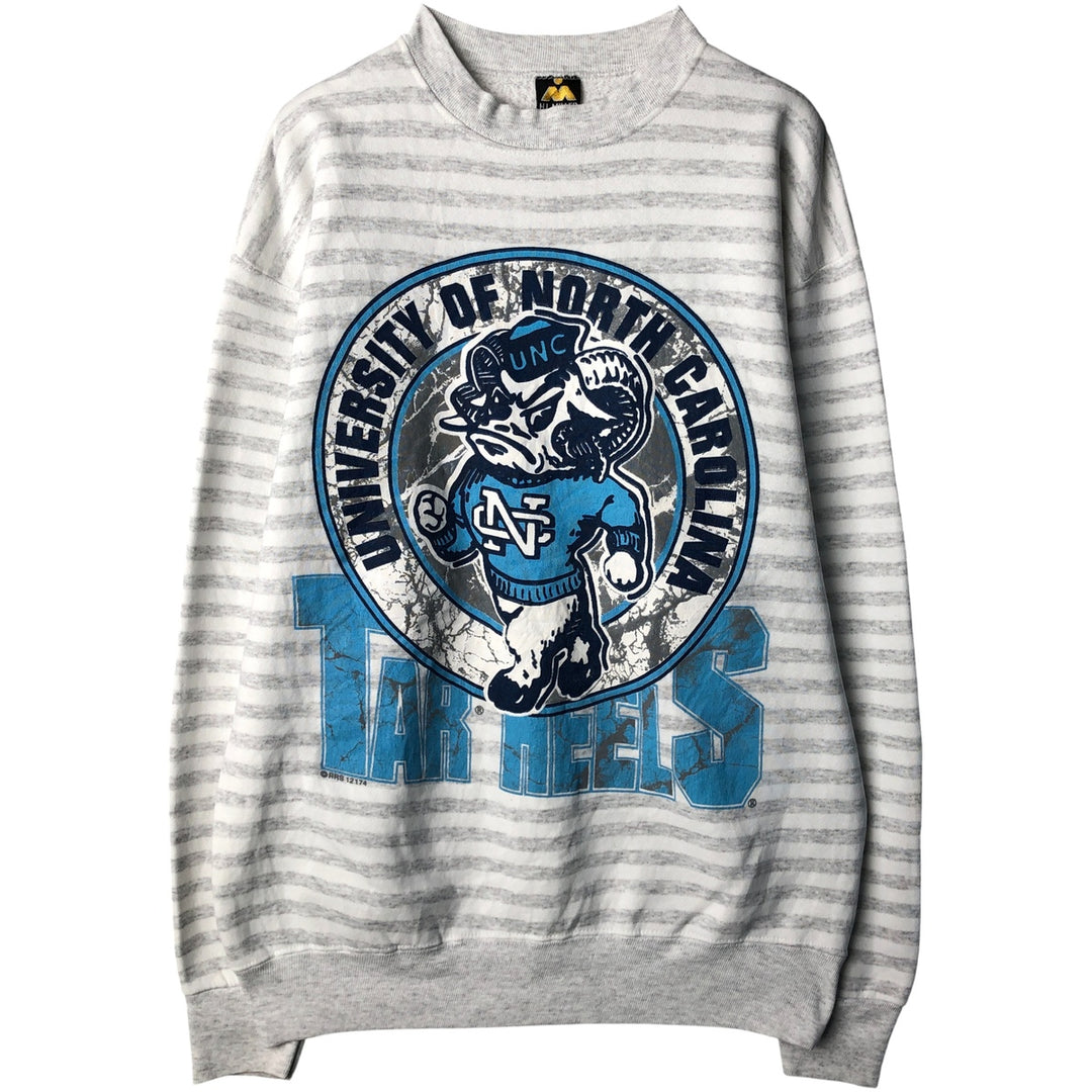 90'S H.L. Miller University of North Carolina Striped Pattern College Character Sweatshirt, Made in USA, Men's Size L polyester gray type Vintage Second Hand