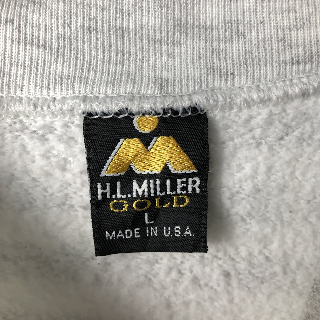 90'S H.L. Miller University of North Carolina Striped Pattern College Character Sweatshirt, Made in USA, Men's Size L polyester gray type Vintage Second Hand