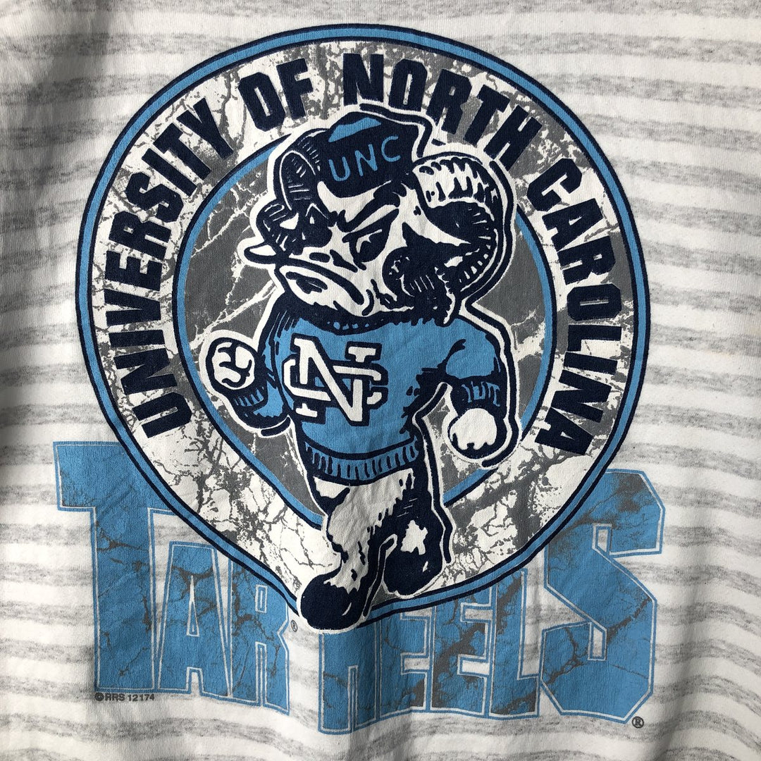 90'S H.L. Miller University of North Carolina Striped Pattern College Character Sweatshirt, Made in USA, Men's Size L polyester gray type Vintage Second Hand
