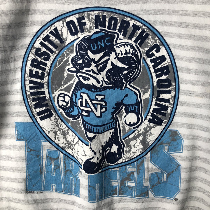 90'S H.L. Miller University of North Carolina Striped Pattern College Character Sweatshirt, Made in USA, Men's Size L polyester gray type Vintage Second Hand