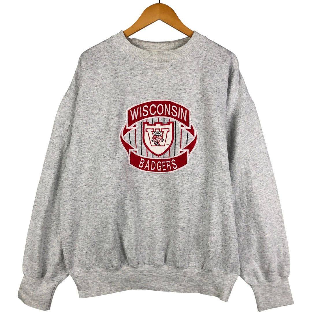 Midwest Embroidery WISCONSIN University of Wisconsin College Character Sweatshirt, Men's XL polyester gray type Vintage Second Hand