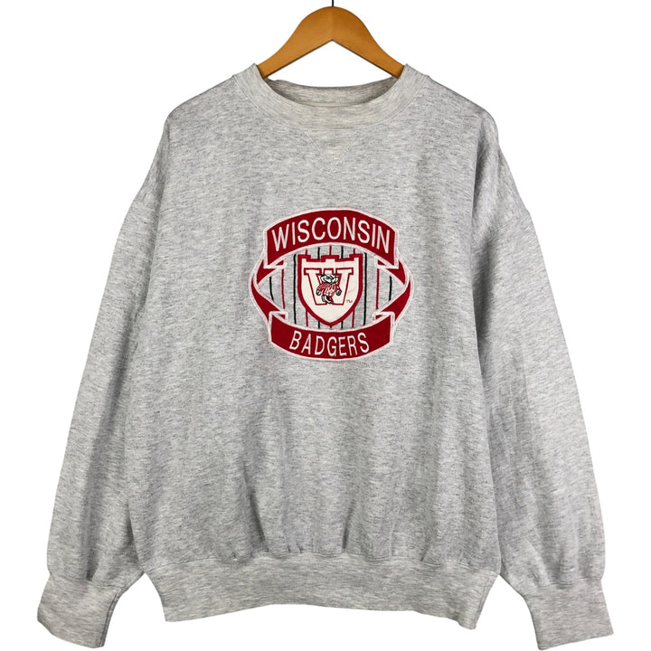 Midwest Embroidery WISCONSIN University of Wisconsin College Character Sweatshirt, Men's XL polyester gray type Vintage Second Hand