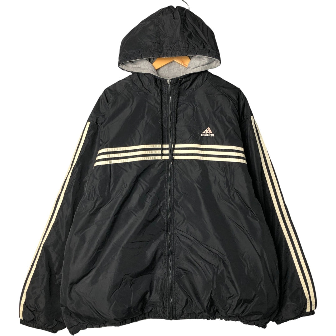 Vintage 90'S adidas reversible padded puffer jacket with back logo, size XL, men's Nylon black type Vintage Second Hand
