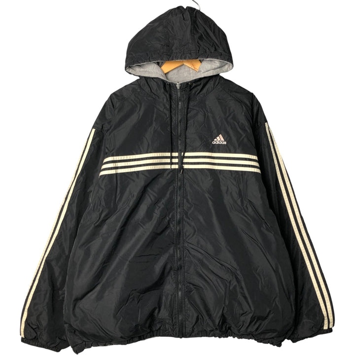 Vintage 90'S adidas reversible padded puffer jacket with back logo, size XL, men's Nylon black type Vintage Second Hand