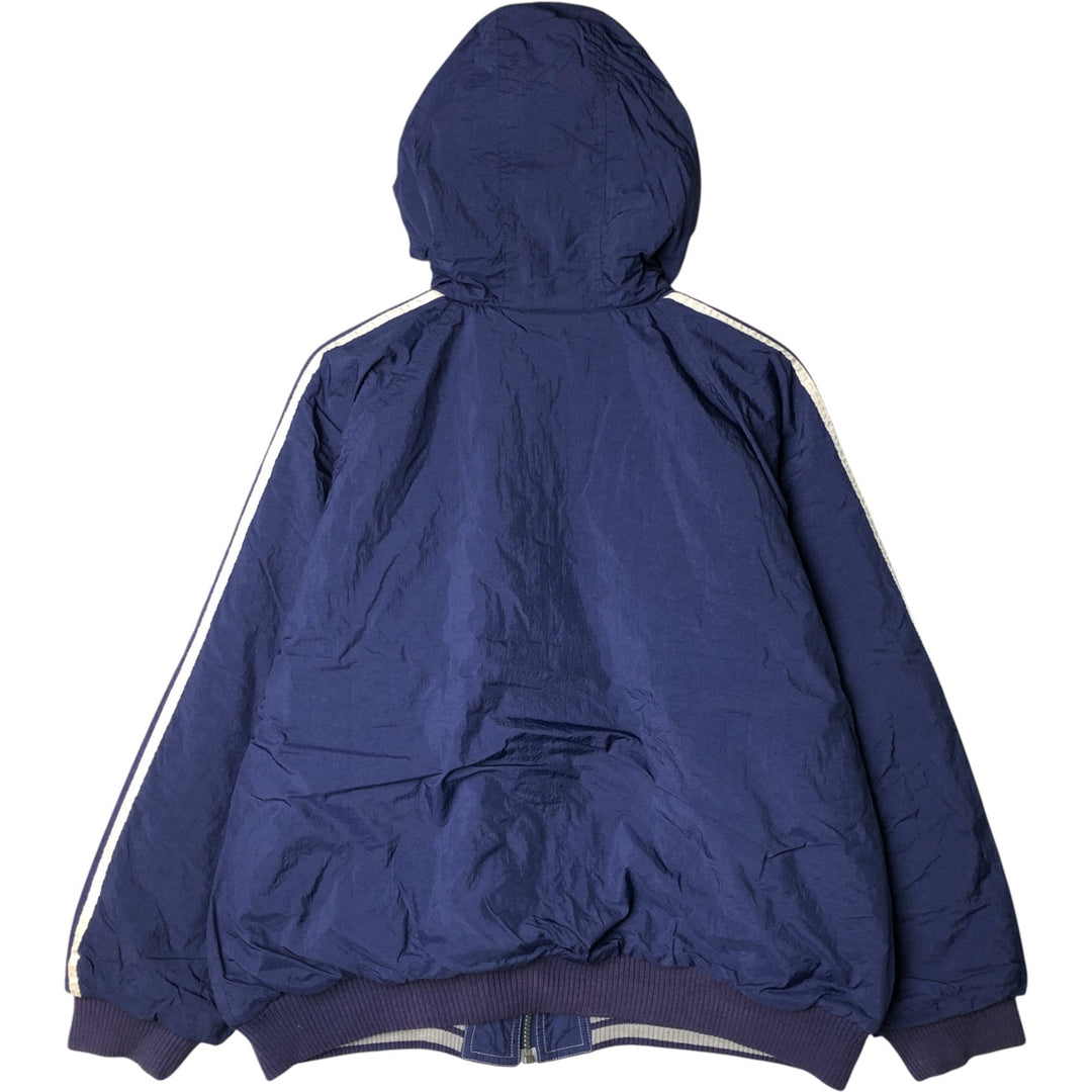 Vintage 90'S adidas reversible back logo padded hoodie/puffer jacket, size L, men's Nylon navy blue type Vintage Second Hand