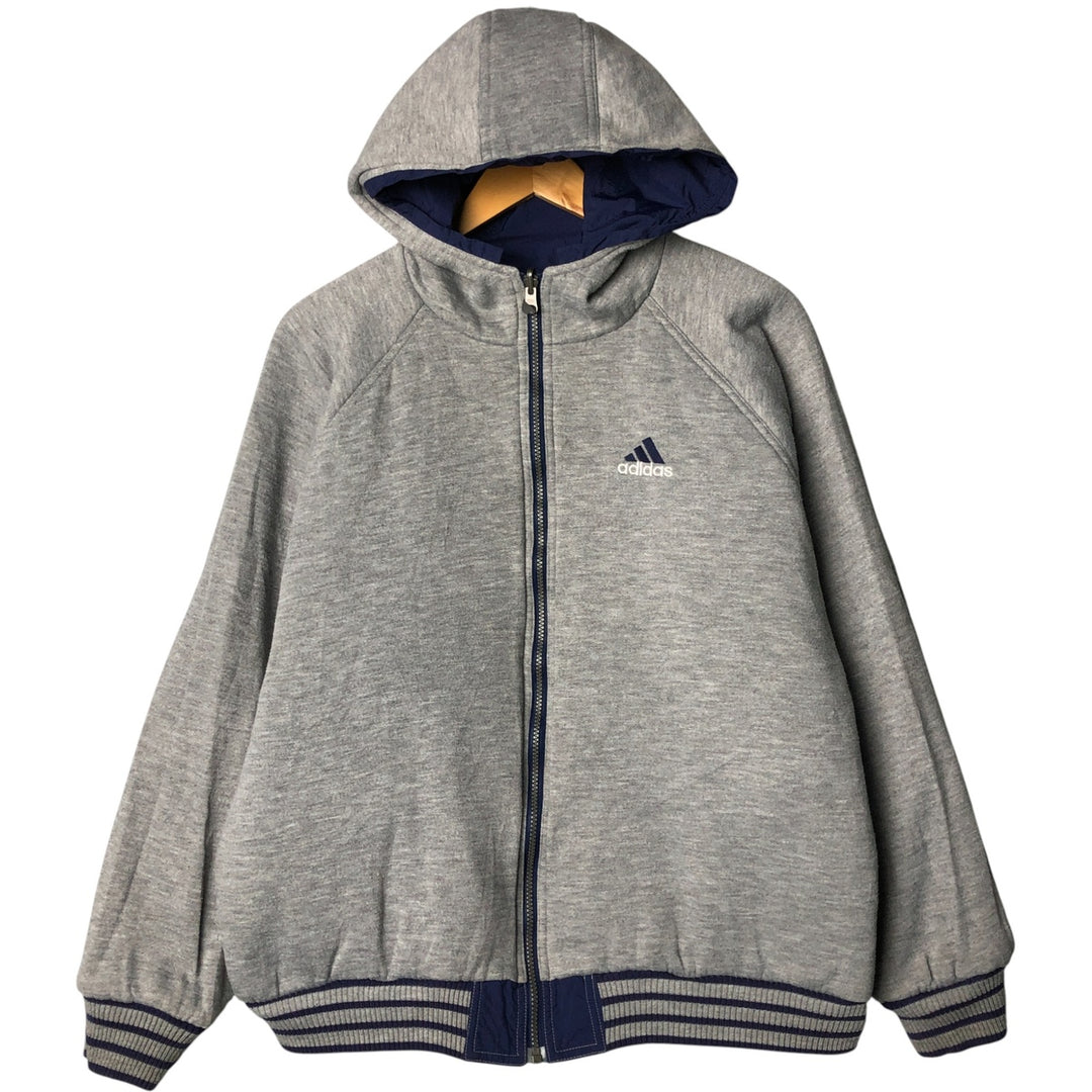 Vintage 90'S adidas reversible back logo padded hoodie/puffer jacket, size L, men's Nylon navy blue type Vintage Second Hand