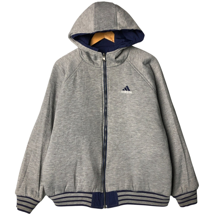 Vintage 90'S adidas reversible back logo padded hoodie/puffer jacket, size L, men's Nylon navy blue type Vintage Second Hand