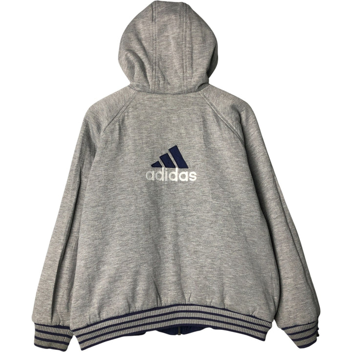 Vintage 90'S adidas reversible back logo padded hoodie/puffer jacket, size L, men's Nylon navy blue type Vintage Second Hand