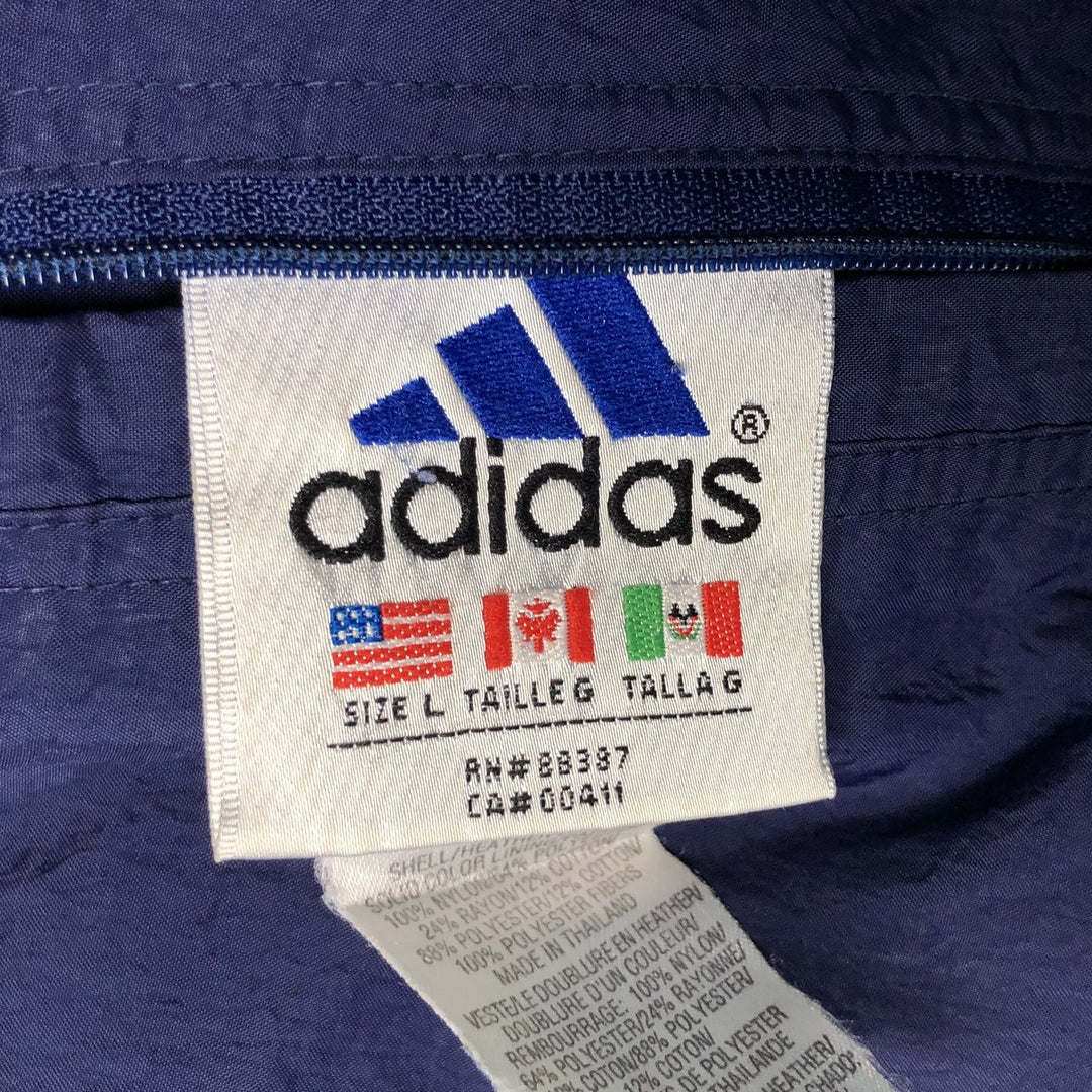 Vintage 90'S adidas reversible back logo padded hoodie/puffer jacket, size L, men's Nylon navy blue type Vintage Second Hand