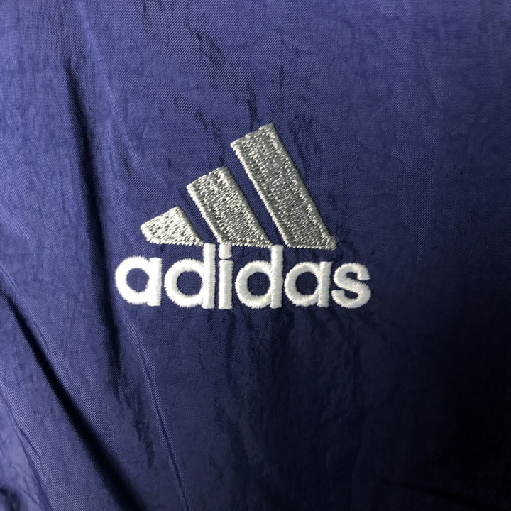 Vintage 90'S adidas reversible back logo padded hoodie/puffer jacket, size L, men's Nylon navy blue type Vintage Second Hand
