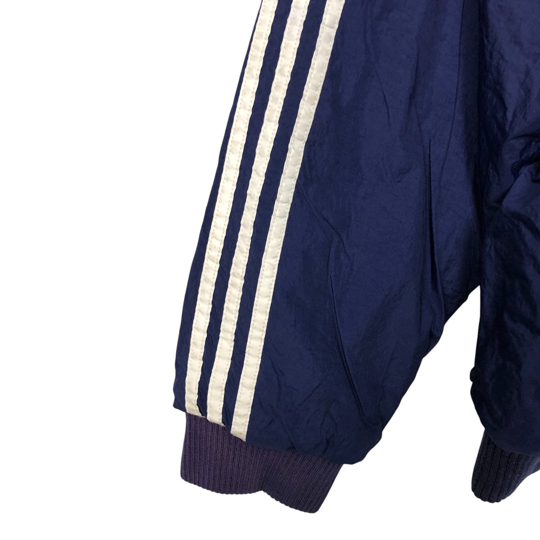 Vintage 90'S adidas reversible back logo padded hoodie/puffer jacket, size L, men's Nylon navy blue type Vintage Second Hand