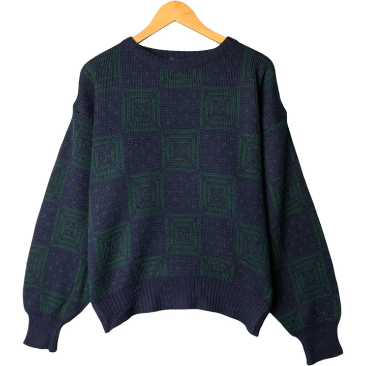 CHRISTOPHER BARNES all-over print acrylic knit sweater, men's size L, vintage acrylic navy blue type Vintage Second Hand