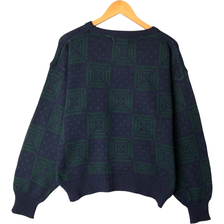 CHRISTOPHER BARNES all-over print acrylic knit sweater, men's size L, vintage acrylic navy blue type Vintage Second Hand