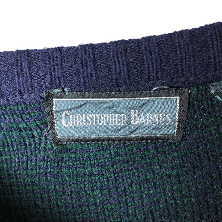 CHRISTOPHER BARNES all-over print acrylic knit sweater, men's size L, vintage acrylic navy blue type Vintage Second Hand