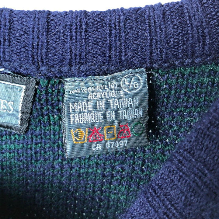CHRISTOPHER BARNES all-over print acrylic knit sweater, men's size L, vintage acrylic navy blue type Vintage Second Hand