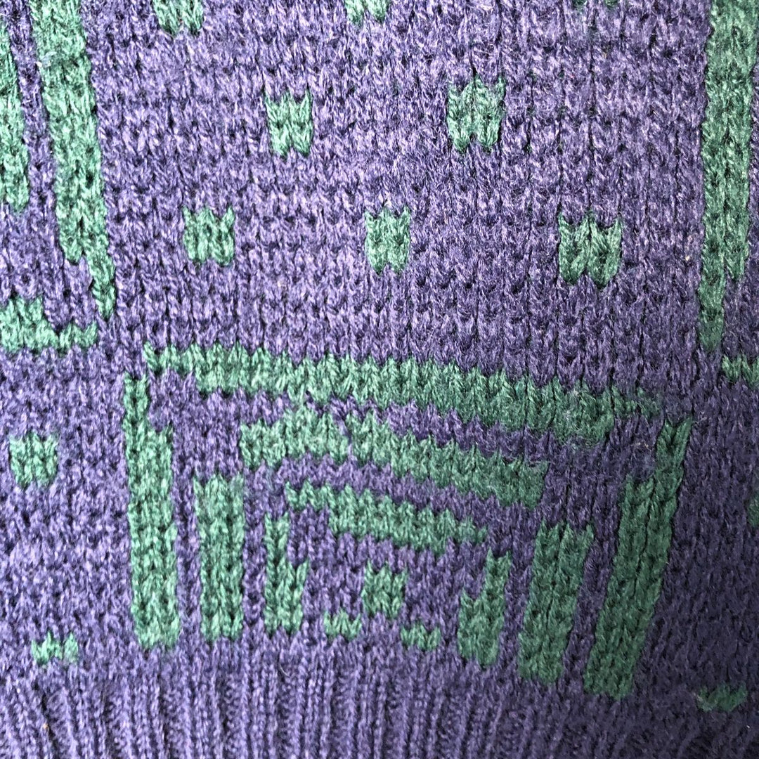CHRISTOPHER BARNES all-over print acrylic knit sweater, men's size L, vintage acrylic navy blue type Vintage Second Hand