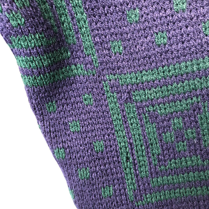 CHRISTOPHER BARNES all-over print acrylic knit sweater, men's size L, vintage acrylic navy blue type Vintage Second Hand