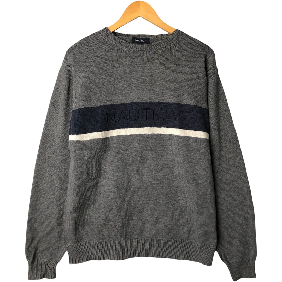 2000'S Nautica Cotton Knit Sweater, Men's Size L cotton gray type Vintage Second Hand