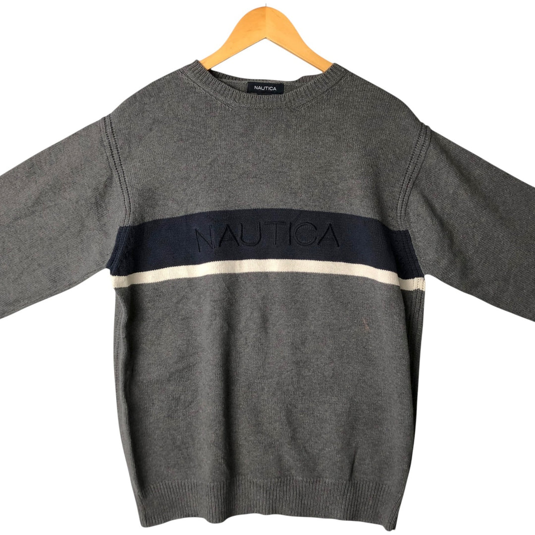 2000'S Nautica Cotton Knit Sweater, Men's Size L cotton gray type Vintage Second Hand