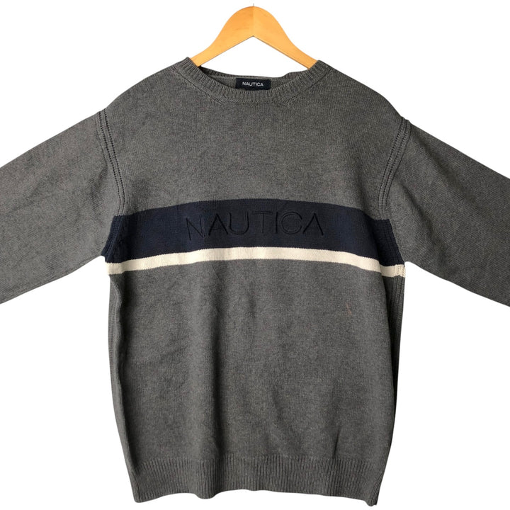 2000'S Nautica Cotton Knit Sweater, Men's Size L cotton gray type Vintage Second Hand