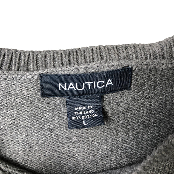 2000'S Nautica Cotton Knit Sweater, Men's Size L cotton gray type Vintage Second Hand