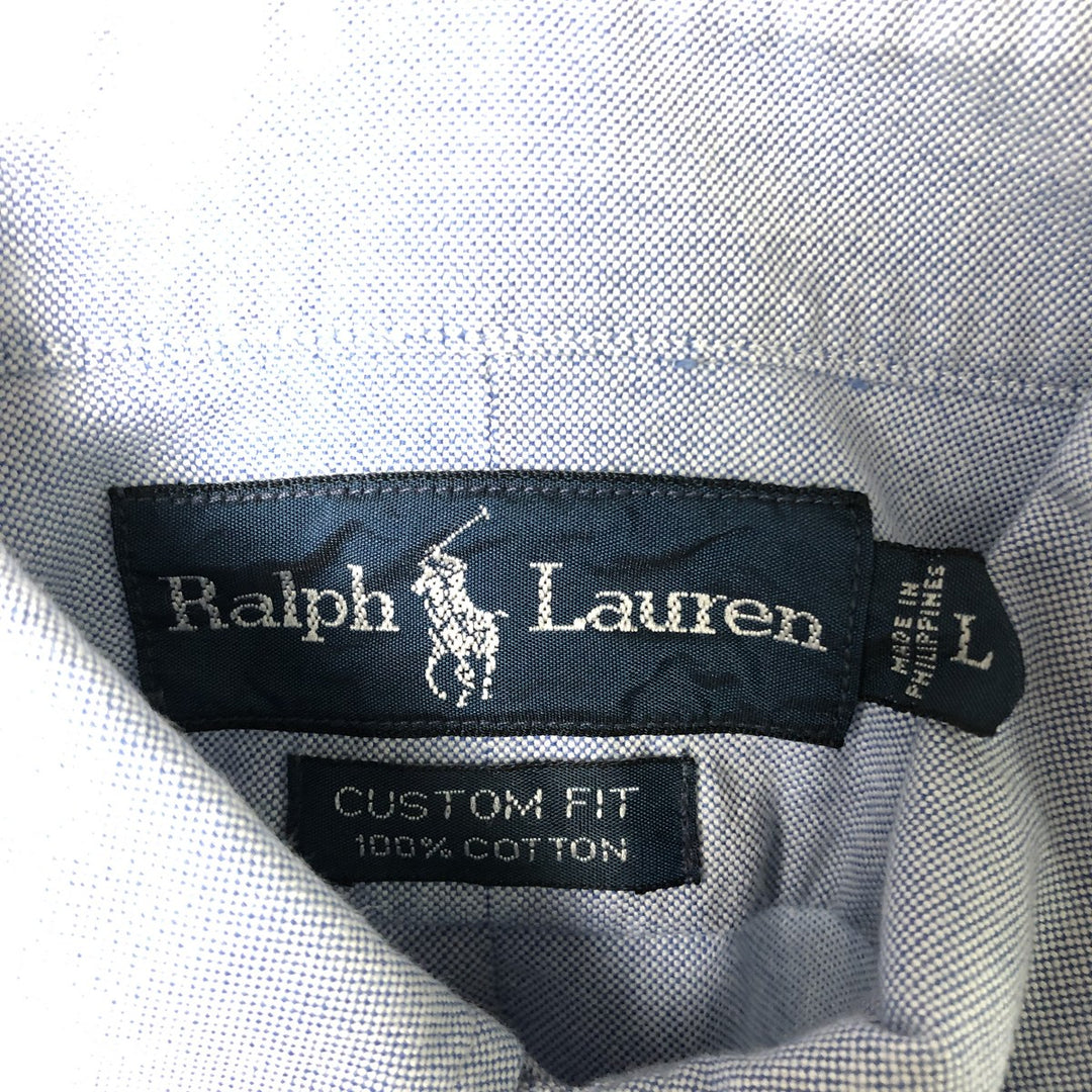 Ralph Lauren CUSTOM FIT long sleeve button down shirt, men's size L cotton blue type Vintage Second Hand