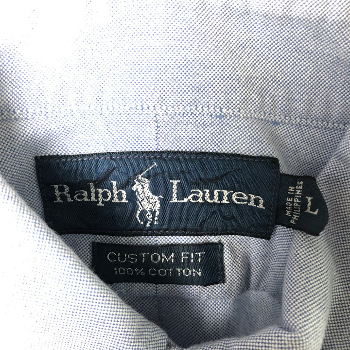 Ralph Lauren CUSTOM FIT long sleeve button down shirt, men's size L cotton blue type Vintage Second Hand