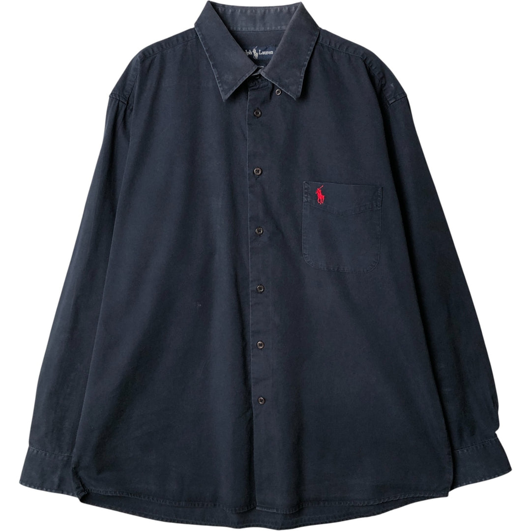 Ralph Lauren long-sleeved hidden button-down shirt, men's size XL cotton navy blue type Vintage Second Hand