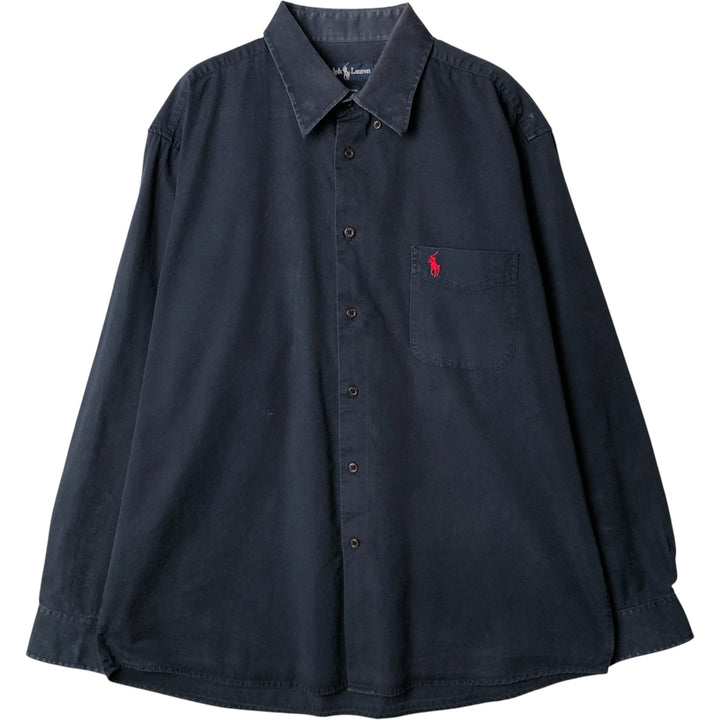Ralph Lauren long-sleeved hidden button-down shirt, men's size XL cotton navy blue type Vintage Second Hand