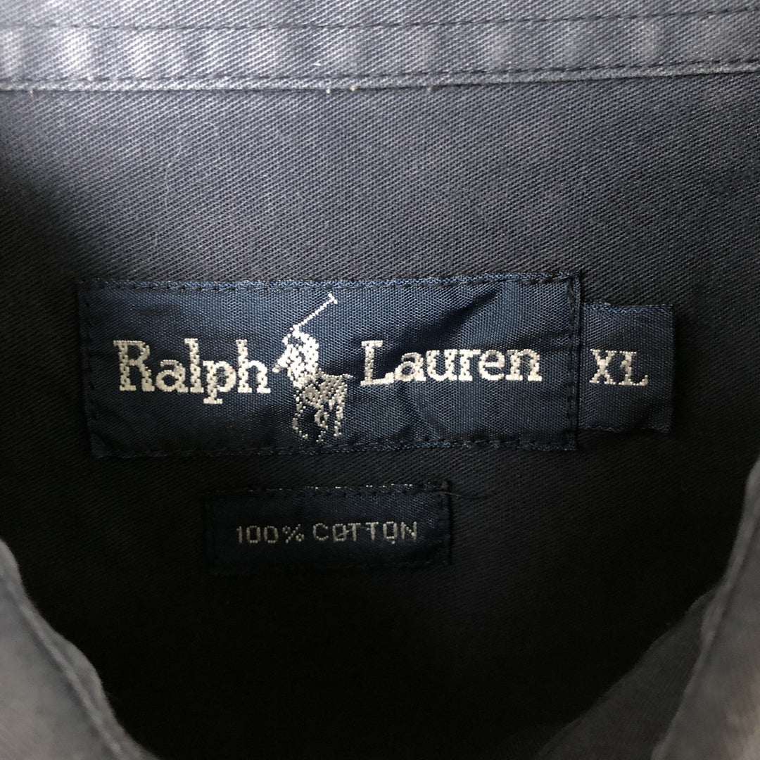 Ralph Lauren long-sleeved hidden button-down shirt, men's size XL cotton navy blue type Vintage Second Hand