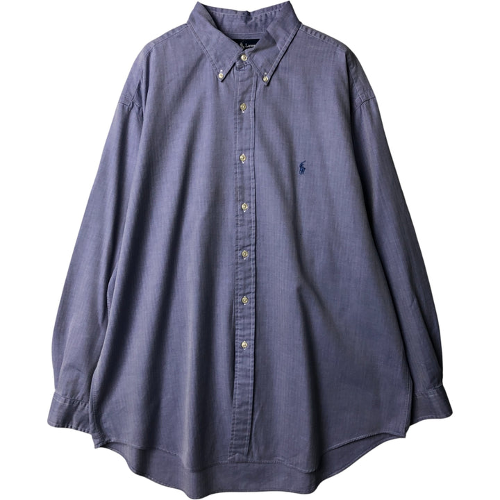 Ralph Lauren YARMOUTH Herringbone Long Sleeve Button Down Shirt Men's XL cotton blue type Vintage Second Hand
