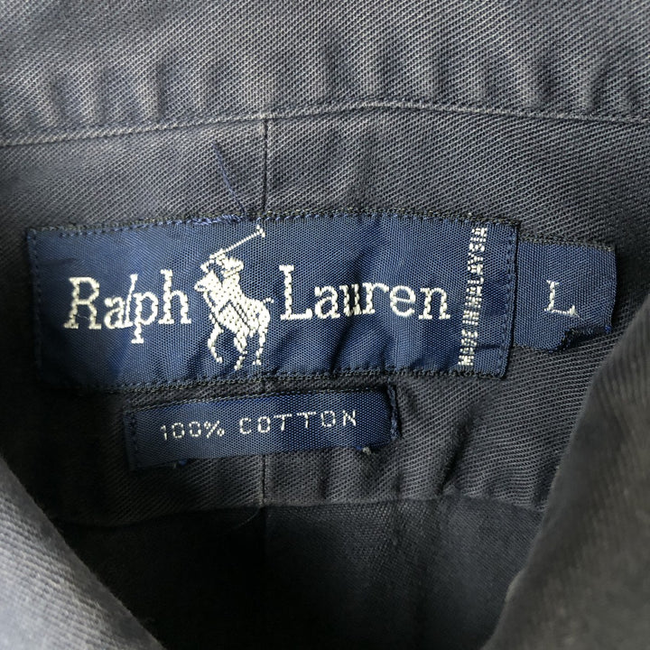 Ralph Lauren long sleeve button down shirt, men's size L cotton navy blue type Vintage Second Hand