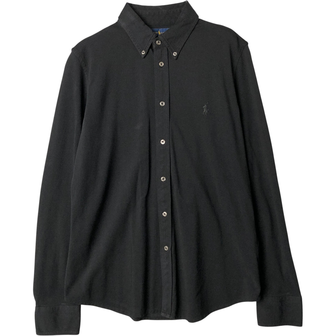 Ralph Lauren KNIT OXFORD pique long-sleeved button-down shirt, men's size XL cotton black type Vintage Second Hand