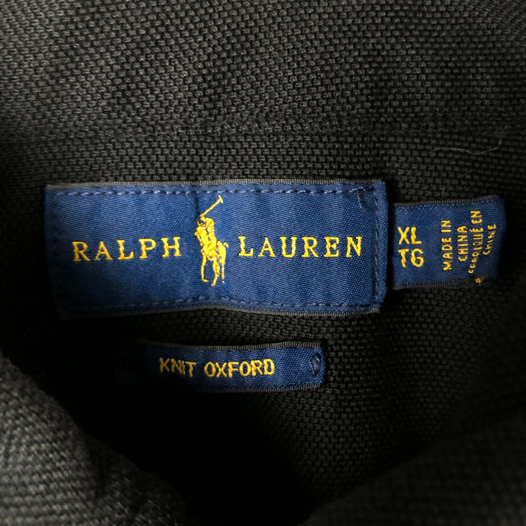 Ralph Lauren KNIT OXFORD pique long-sleeved button-down shirt, men's size XL cotton black type Vintage Second Hand