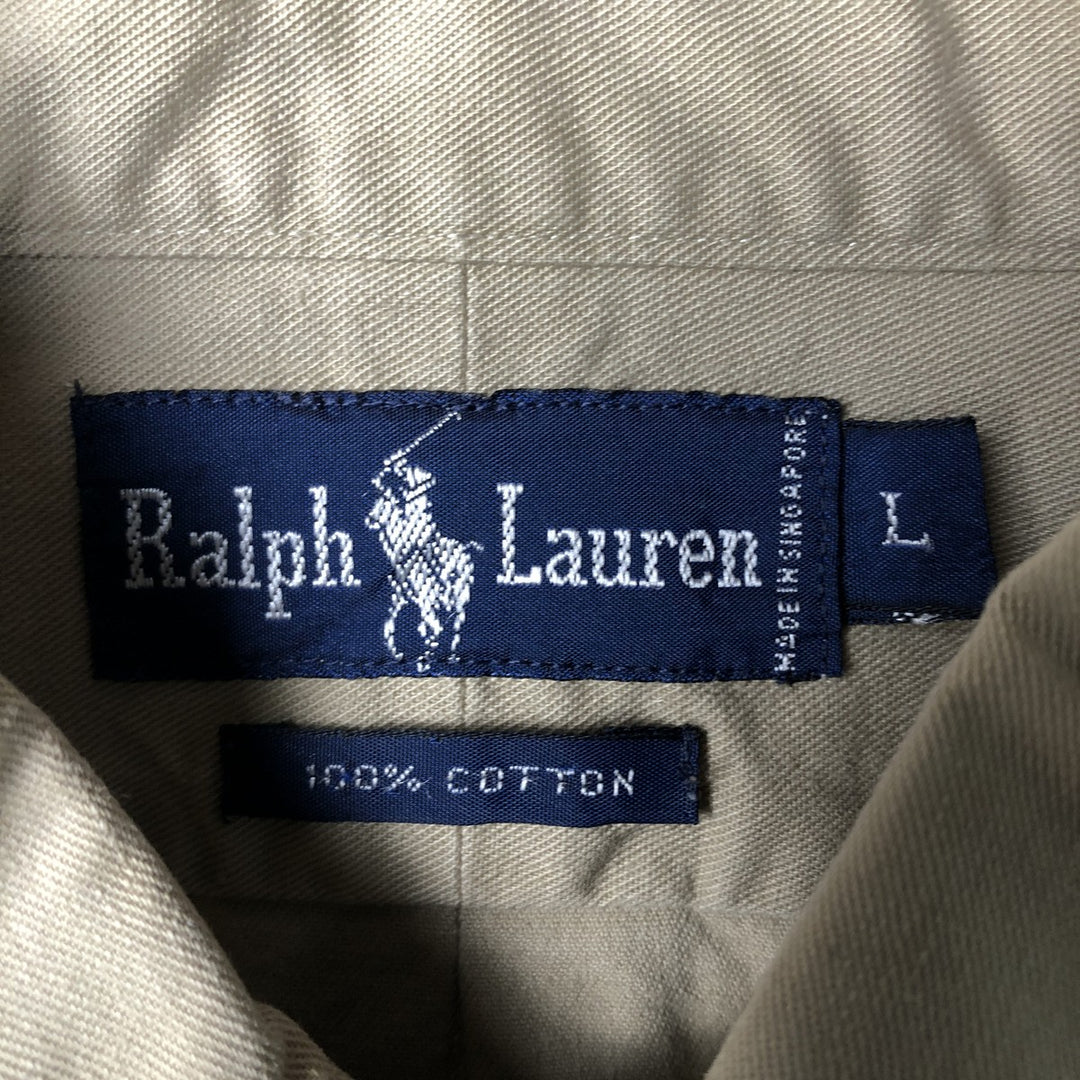Ralph Lauren long sleeve button down shirt, men's size L cotton Beige type Vintage Second Hand