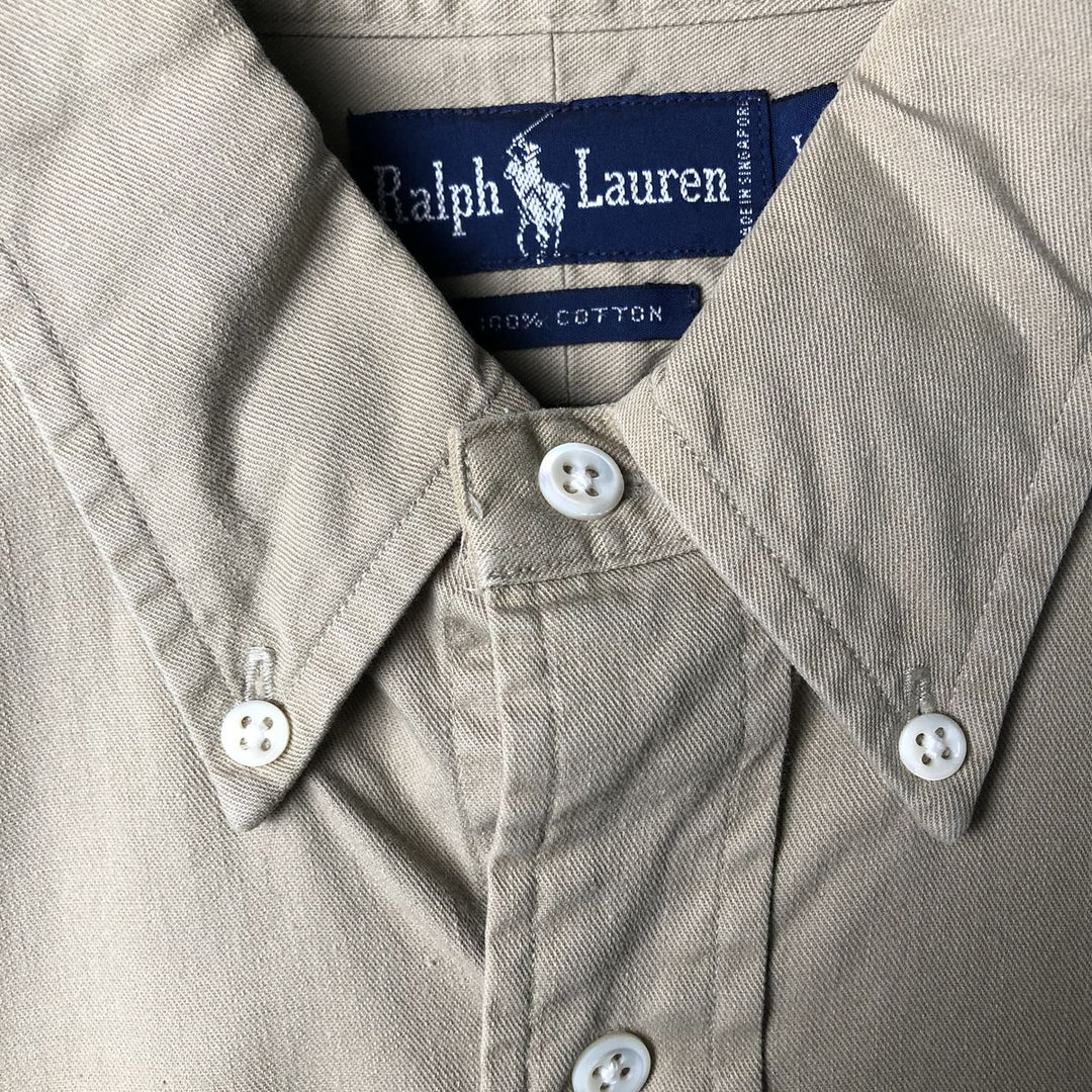 Ralph Lauren long sleeve button down shirt, men's size L cotton Beige type Vintage Second Hand