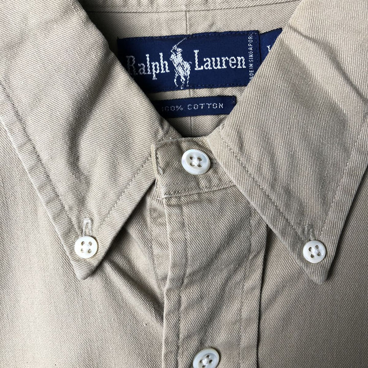 Ralph Lauren long sleeve button down shirt, men's size L cotton Beige type Vintage Second Hand