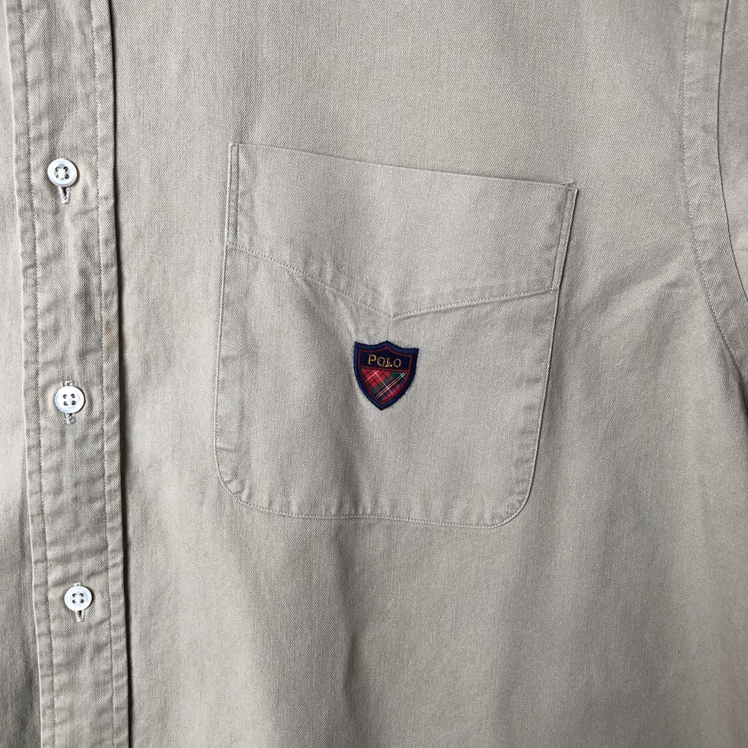 Ralph Lauren long sleeve button down shirt, men's size L cotton Beige type Vintage Second Hand