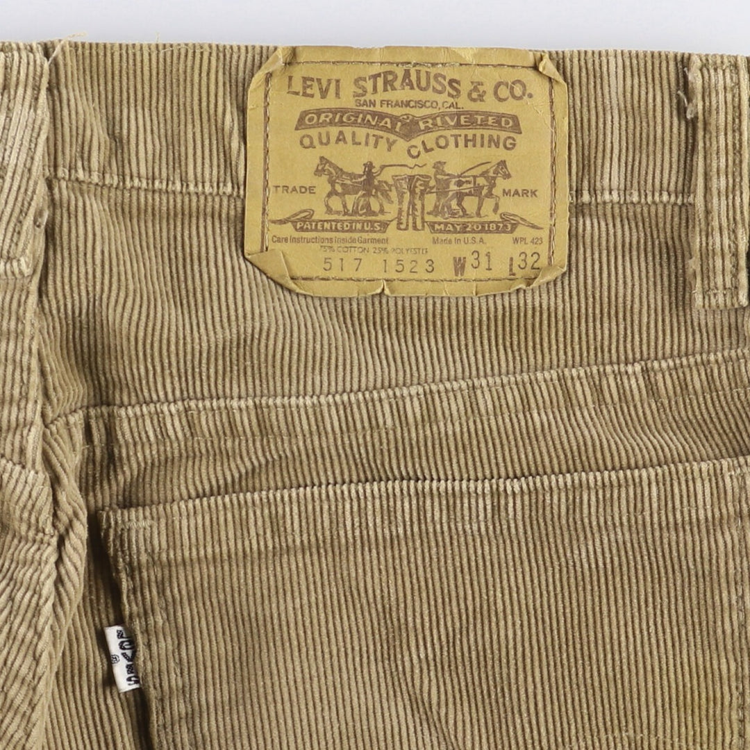 Vintage 1980'S Levi's 517-1523 Flare-Cut Corduroy Pants, Made in the USA, Men's Size W30 cotton Beige type Vintage Second Hand