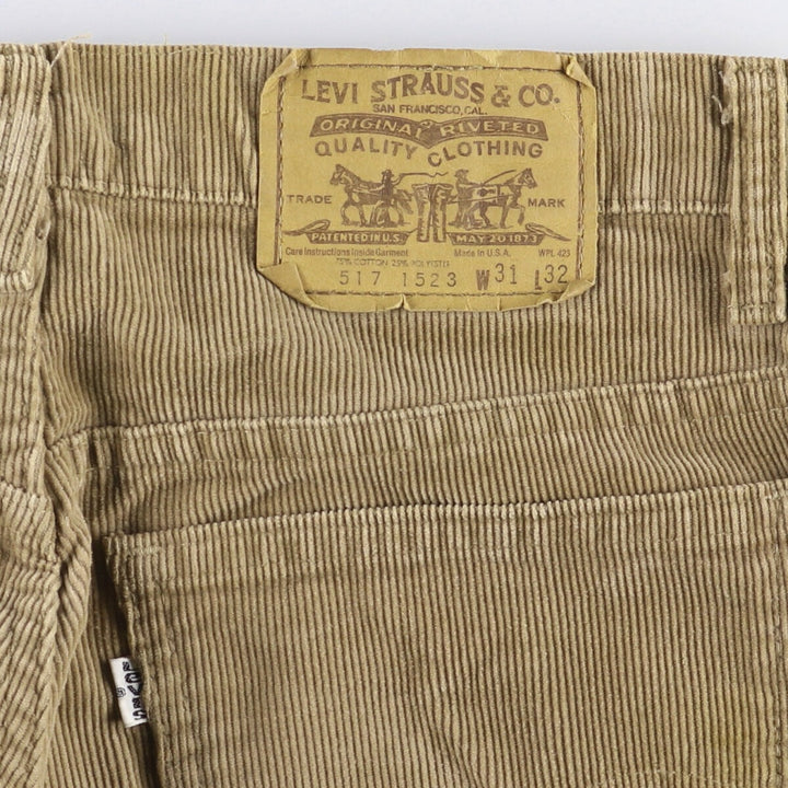 Vintage 1980'S Levi's 517-1523 Flare-Cut Corduroy Pants, Made in the USA, Men's Size W30 cotton Beige type Vintage Second Hand