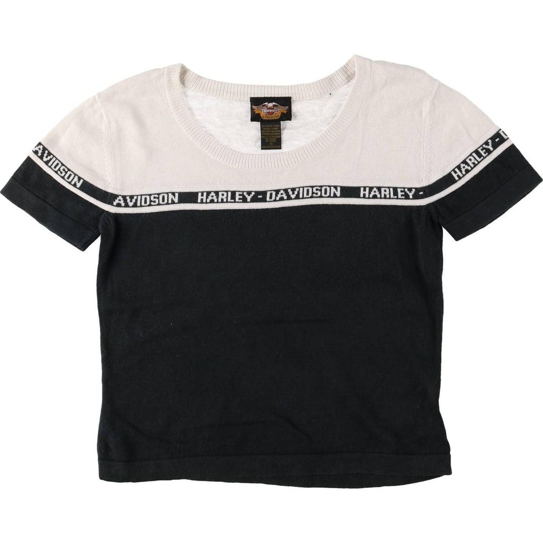 Harley-Davidson Short Sleeve Ramie and Cotton Knit Sweater, Women's Size Small Lamy white type Vintage Second Hand