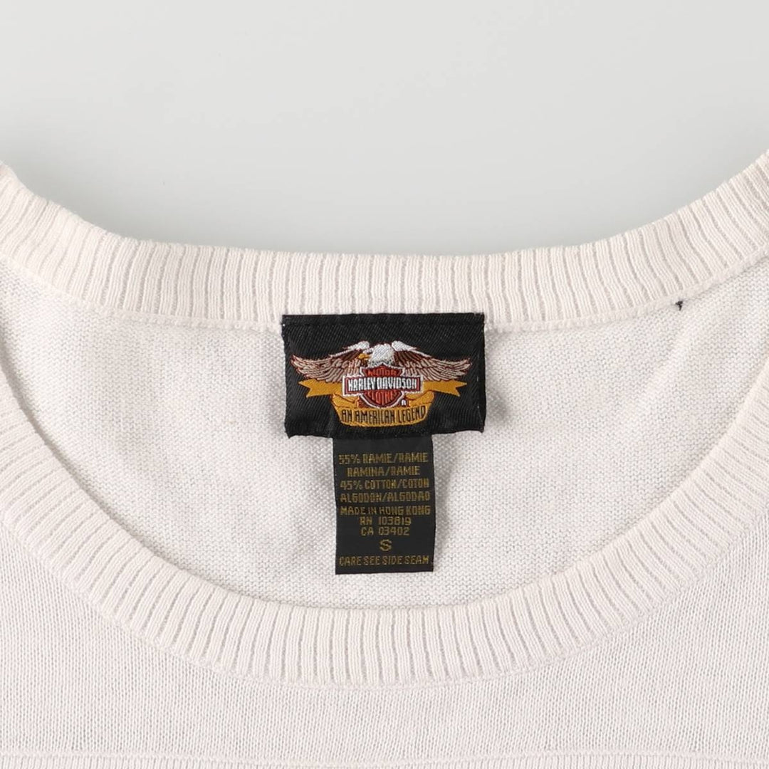 Harley-Davidson Short Sleeve Ramie and Cotton Knit Sweater, Women's Size Small Lamy white type Vintage Second Hand