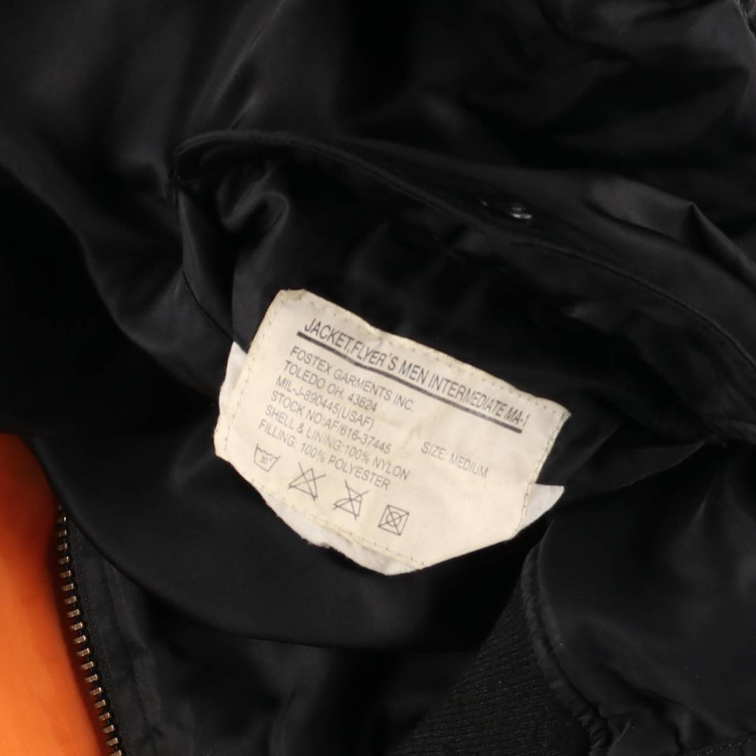 FOSTEX GARMENTS MA-1 Type Padded Military Flight Jacket, Men's Size Medium Nylon black type Vintage Second Hand
